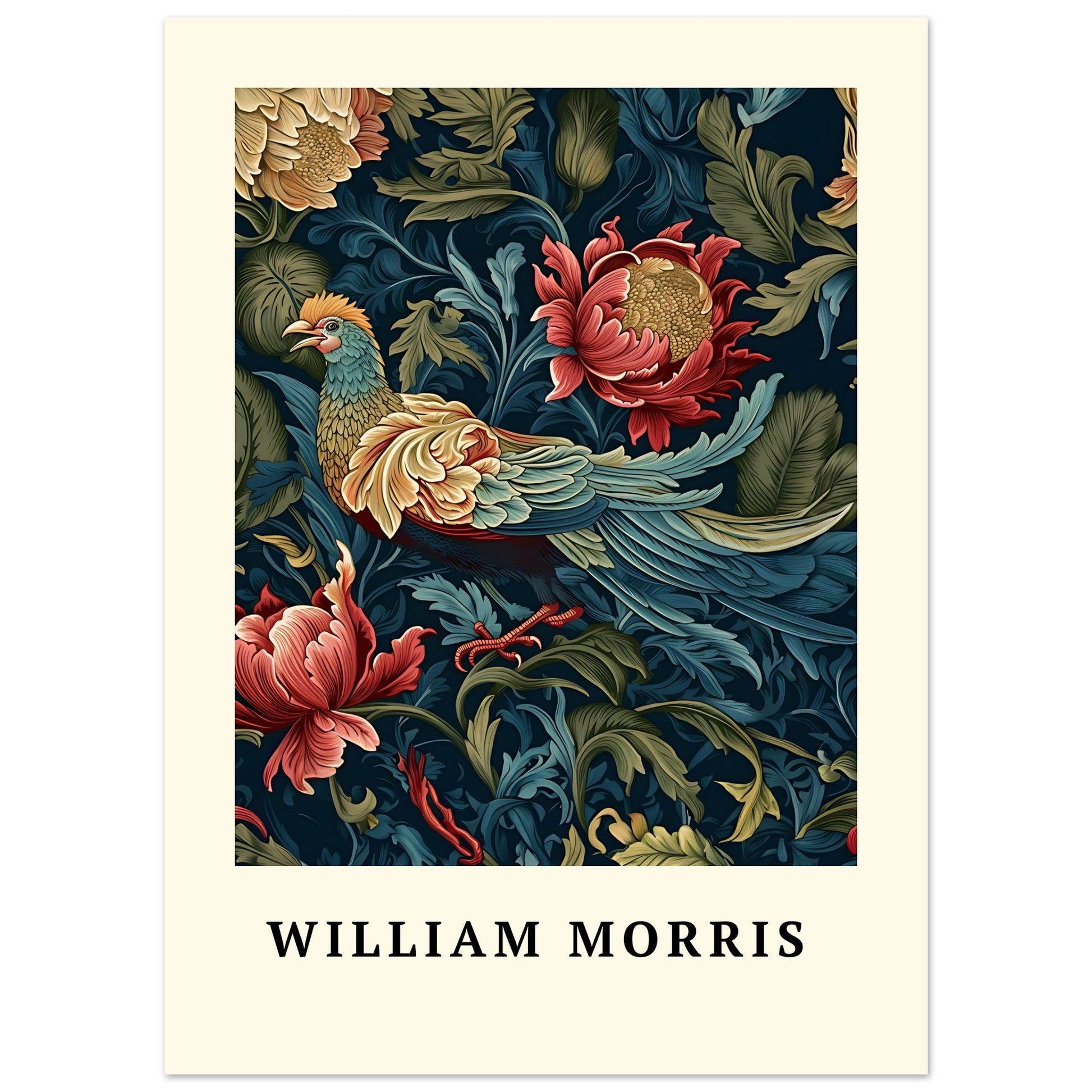 Flowers and Exotic Bird - William Morris, animal, Arts & Crafts, Blue, #illieeart
