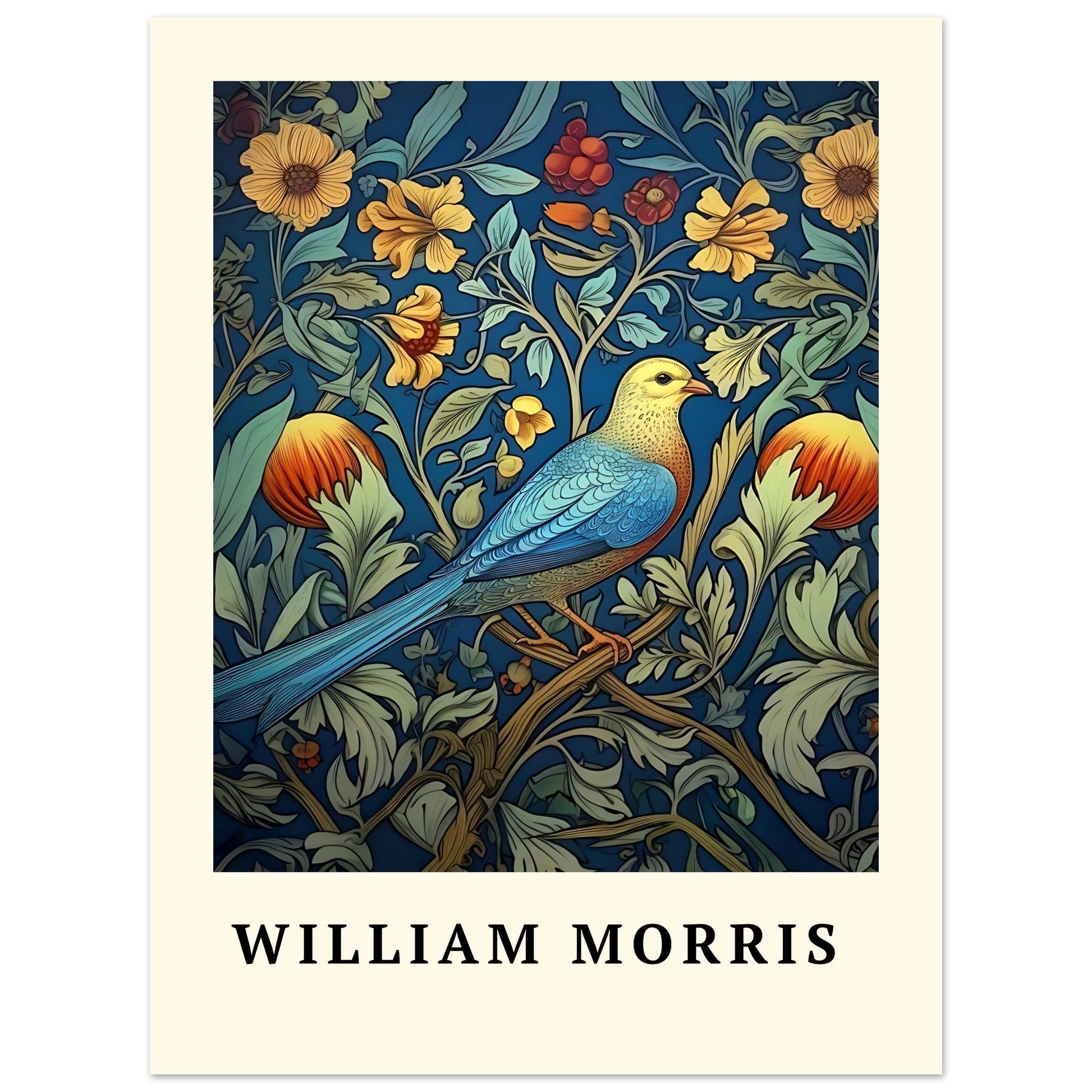 Bird and Fruits - William Morris Art Print, abstract, abstract flowers, animal, #illieeart
